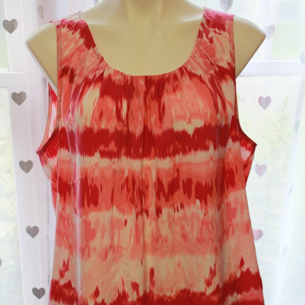 #323 Chico's Red Pink White Abstract Patterned Dressy Tank Size 3 (16)